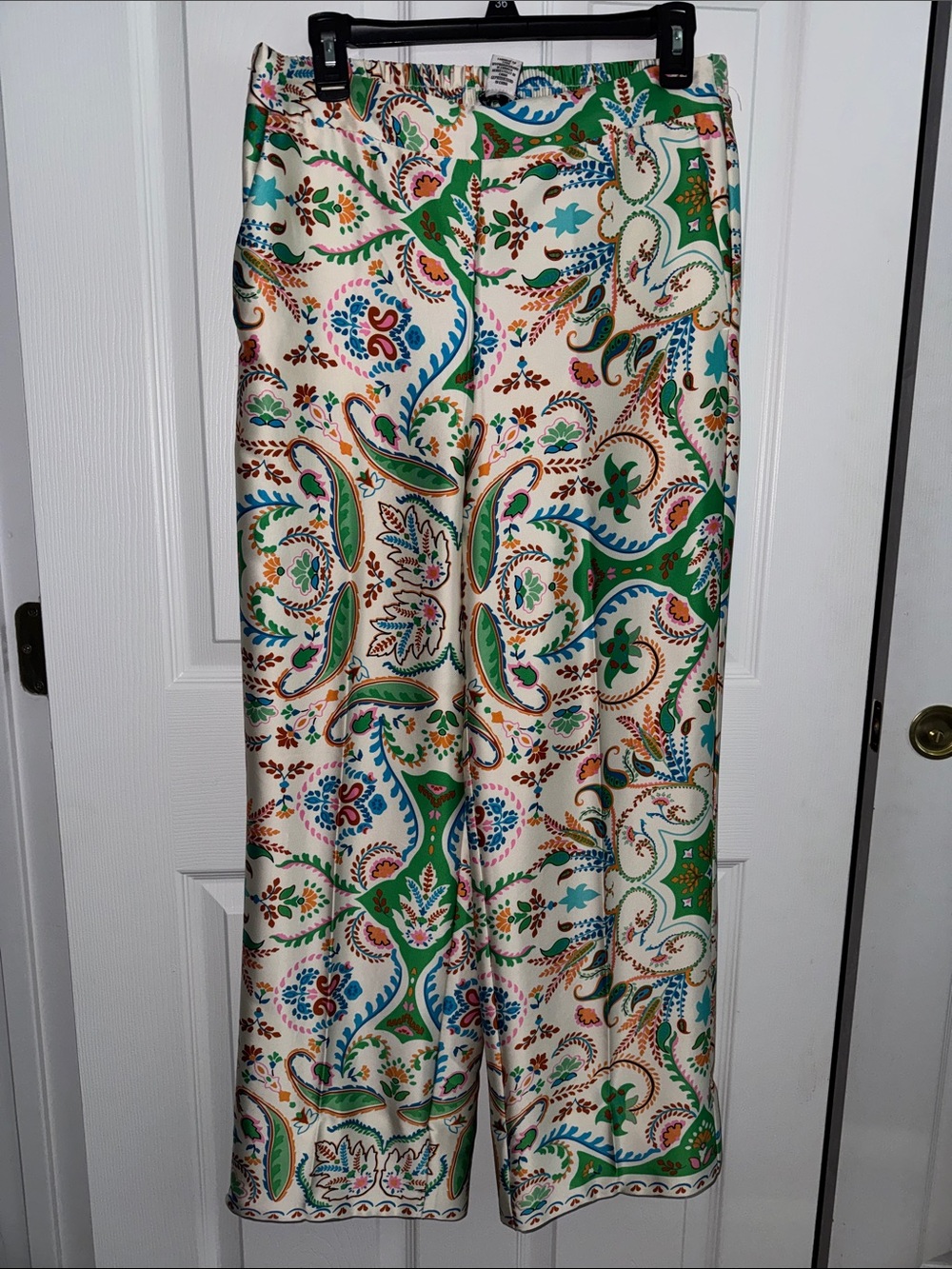 Rachel Zoe Women’s Cream Paisley Print Wide-Leg Pants